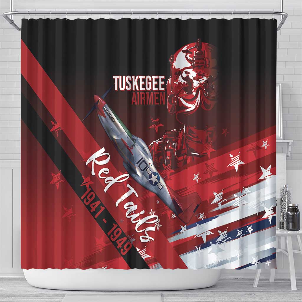 Tuskegee Airmen Red Tails Shower Curtain Straighten Up and Fly Right - Black Red - African Pride