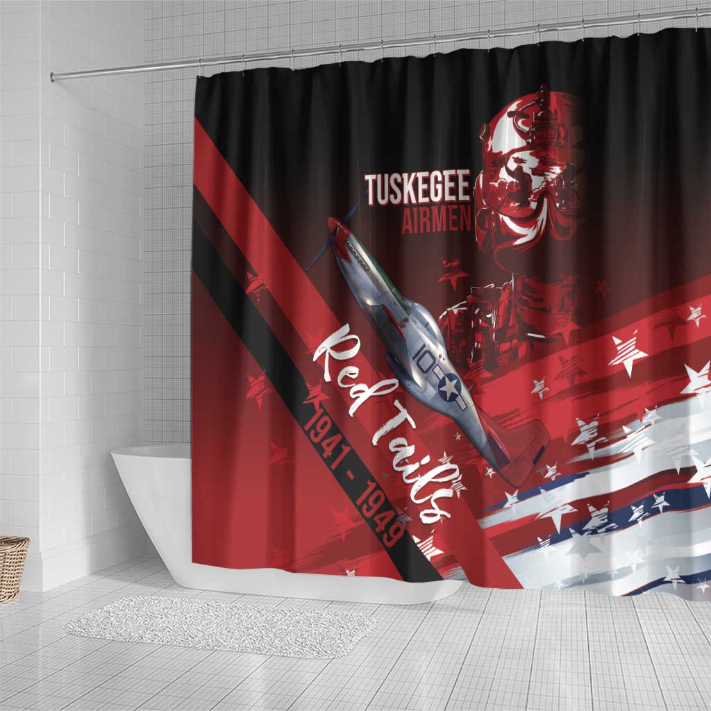 Tuskegee Airmen Red Tails Shower Curtain Straighten Up and Fly Right - Black Red - African Pride