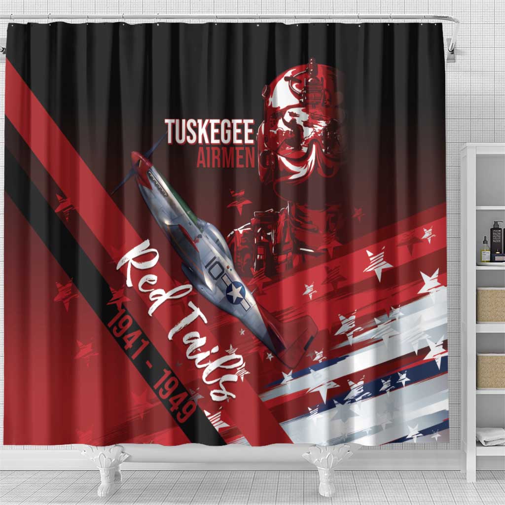 Tuskegee Airmen Red Tails Shower Curtain Straighten Up and Fly Right - Black Red - African Pride