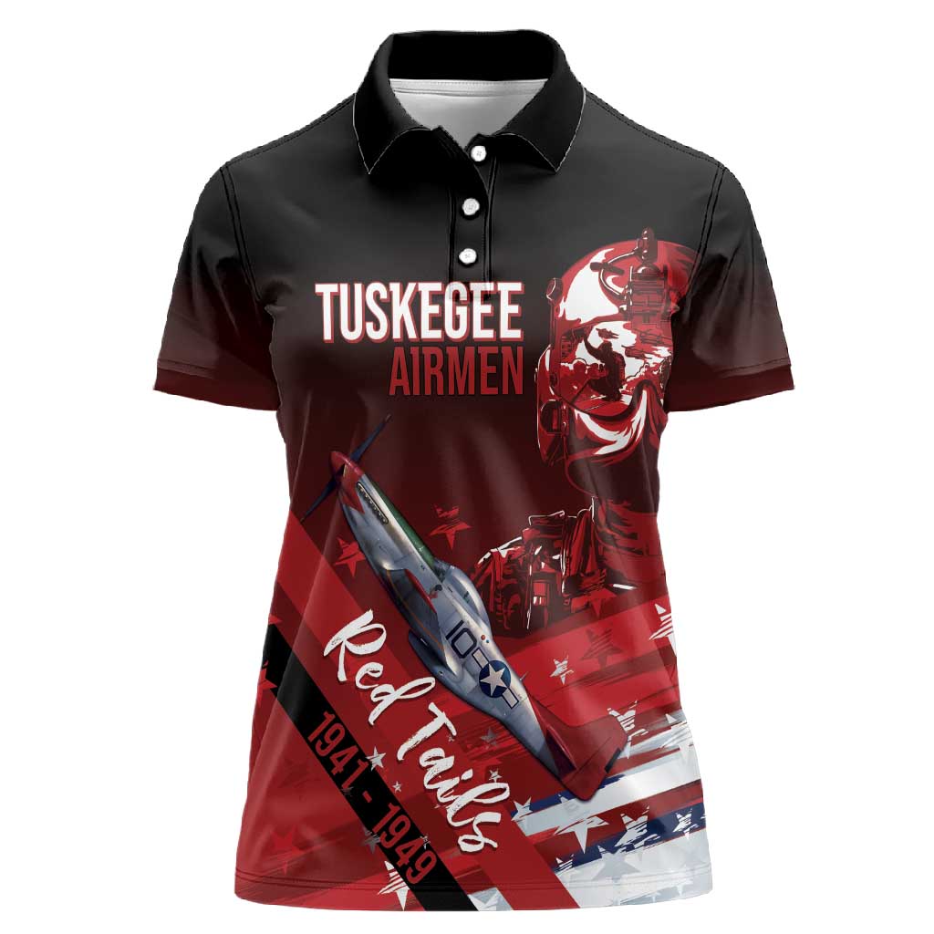 Tuskegee Airmen Red Tails Women Polo Shirt Straighten Up and Fly Right - Black Red - African Pride