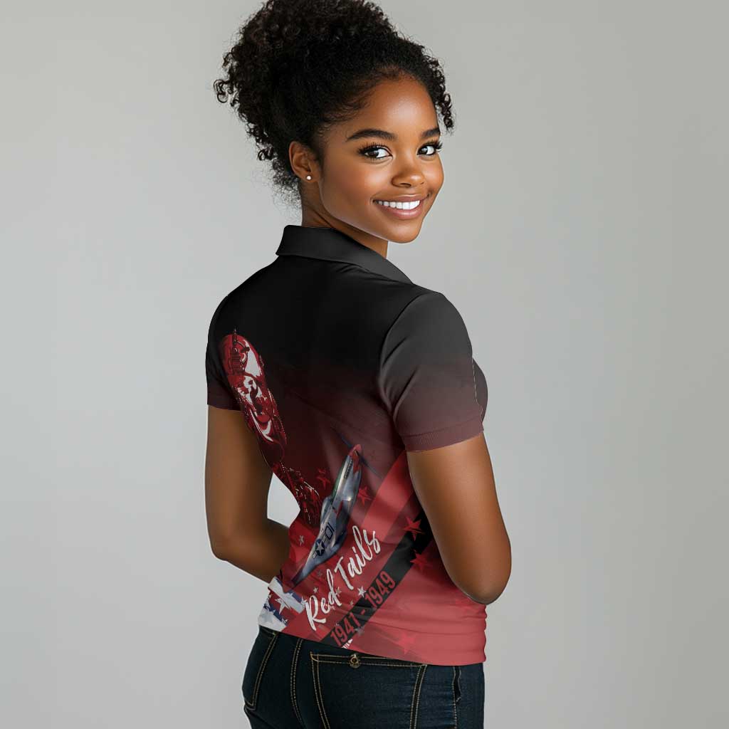 Tuskegee Airmen Red Tails Women Polo Shirt Straighten Up and Fly Right - Black Red - African Pride