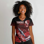 Tuskegee Airmen Red Tails Women V-Neck T-Shirt Straighten Up and Fly Right - Black Red - African Pride