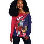 Haiti Personalized Off Shoulder Sweater Hispaniolan Trogon Tropical Vibes