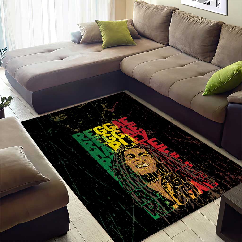 Reggae King Marley Area Rug Typeset Grunge Style