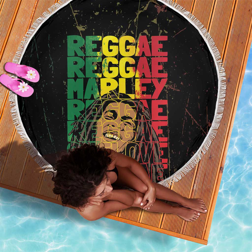 Reggae King Marley Beach Blanket Typeset Grunge Style