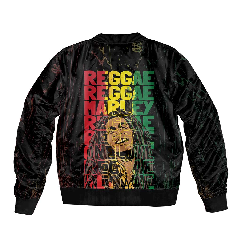 Reggae King Marley Bomber Jacket Typeset Grunge Style