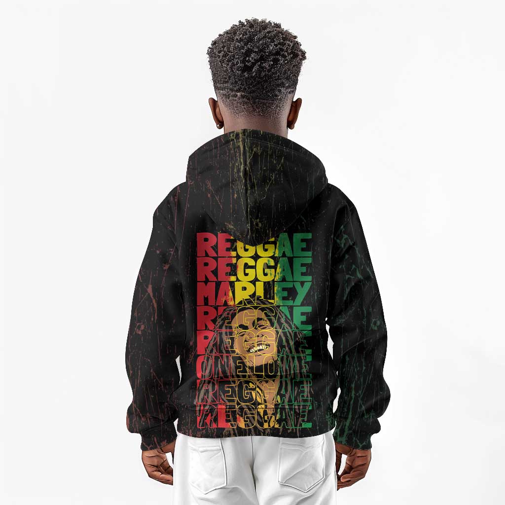 Reggae King Marley Kid Hoodie Typeset Grunge Style