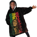 Reggae King Marley KId Wearable Blanket Hoodie Typeset Grunge Style