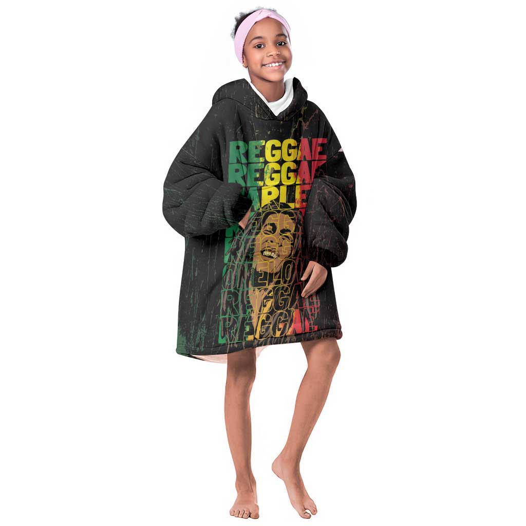 Reggae King Marley KId Wearable Blanket Hoodie Typeset Grunge Style