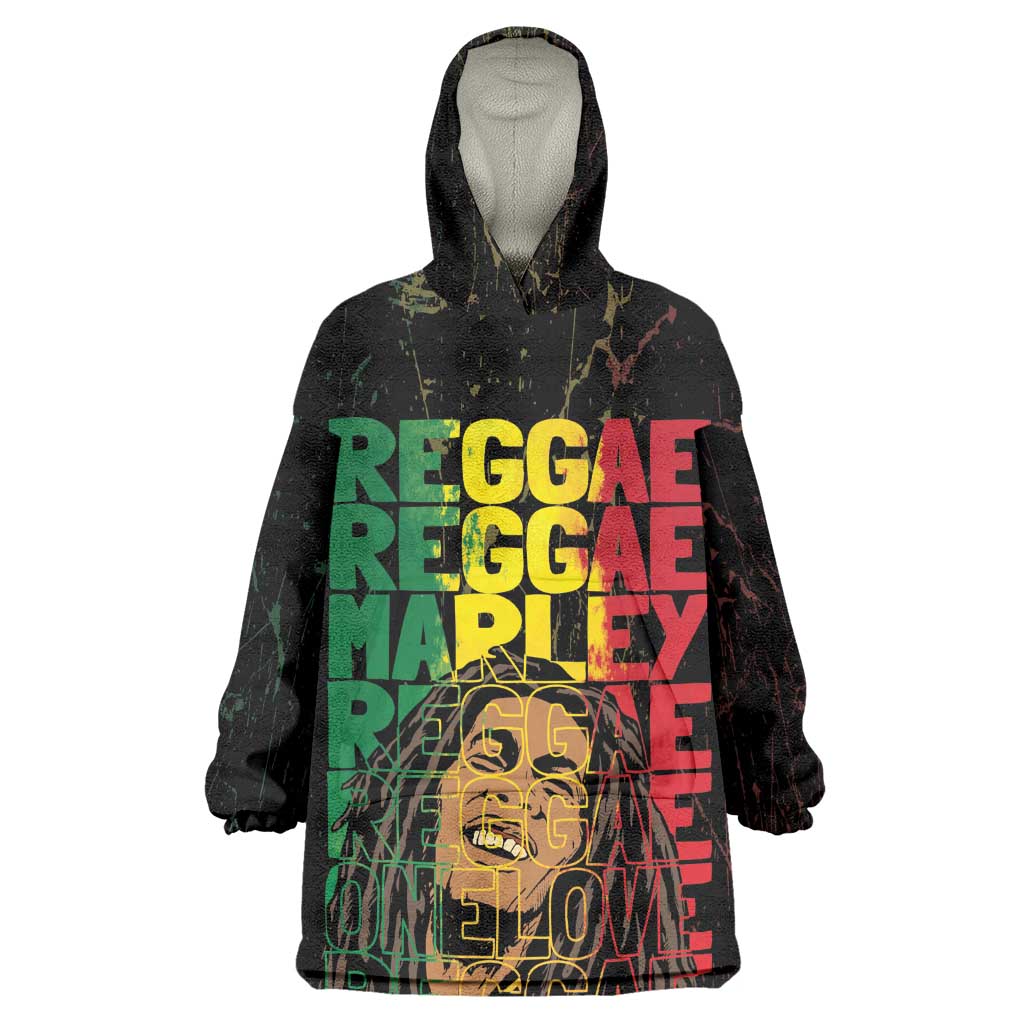Reggae King Marley KId Wearable Blanket Hoodie Typeset Grunge Style