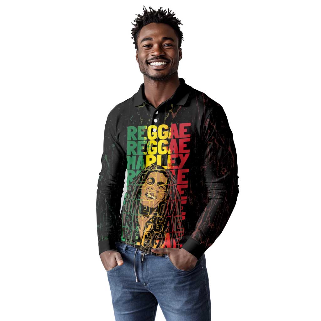 Reggae King Marley Long Sleeve Polo Shirt Typeset Grunge Style