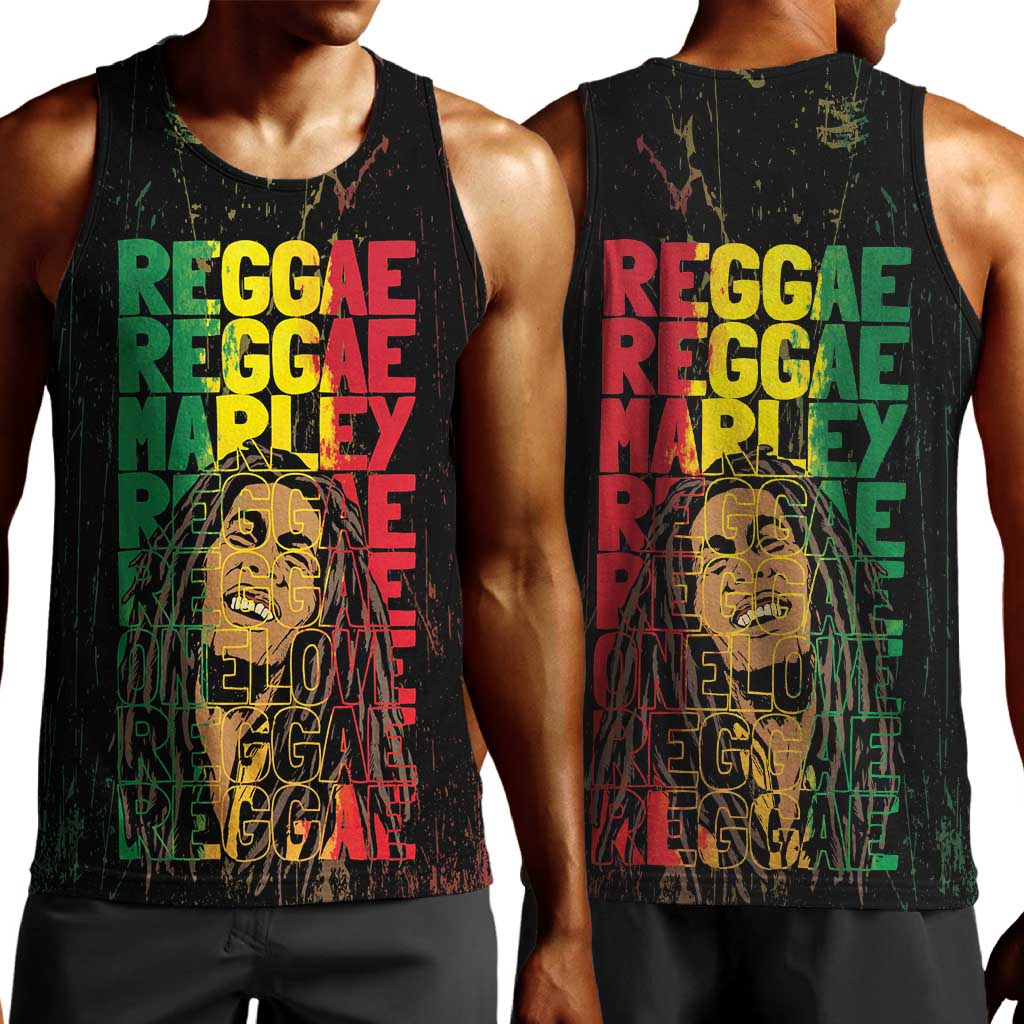 Reggae King Marley Men Tank Top Typeset Grunge Style