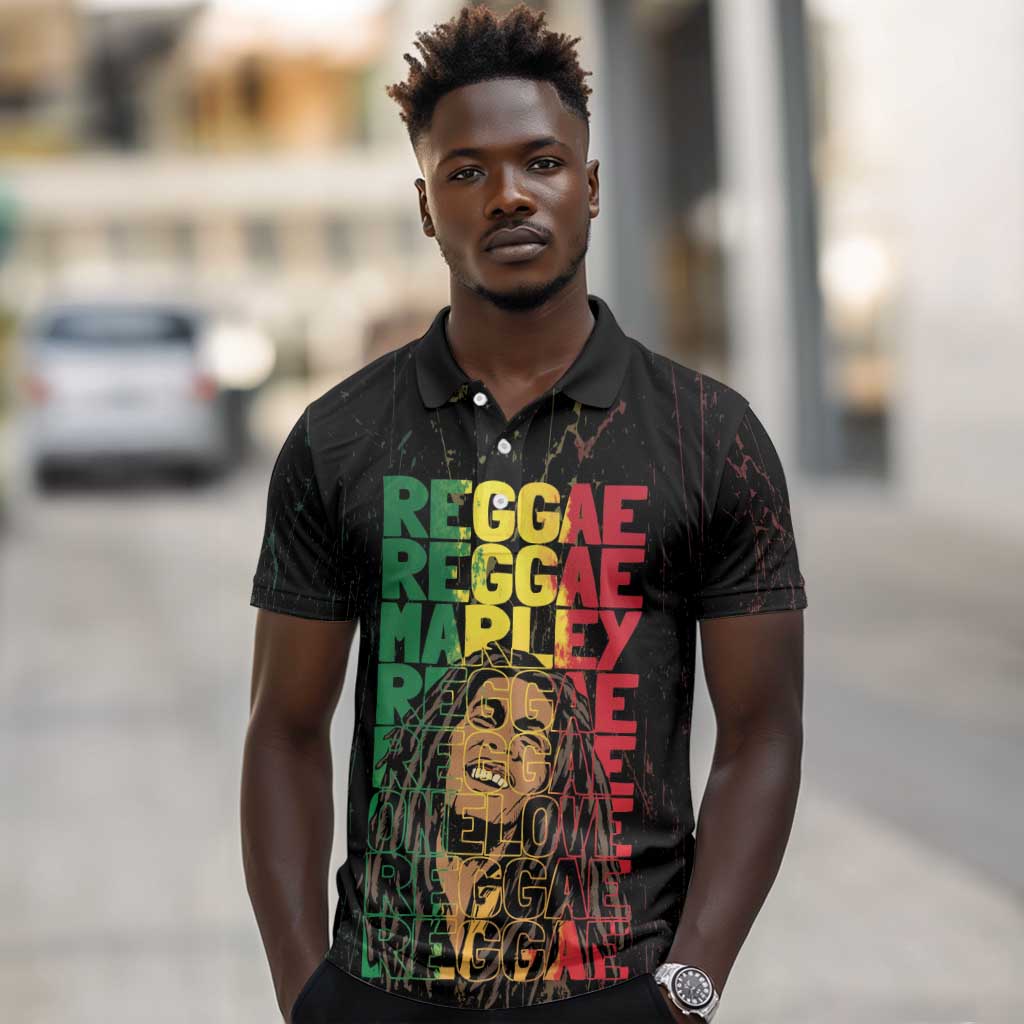Reggae King Marley Polo Shirt Typeset Grunge Style