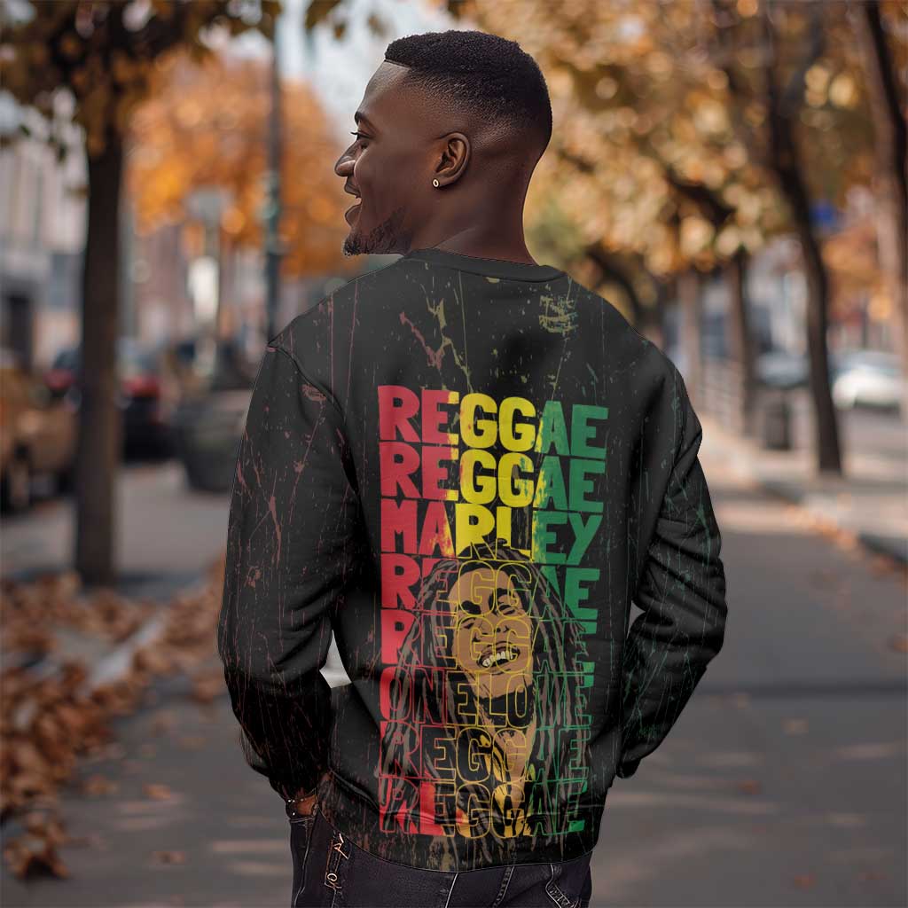 Reggae King Marley Sweatshirt Typeset Grunge Style