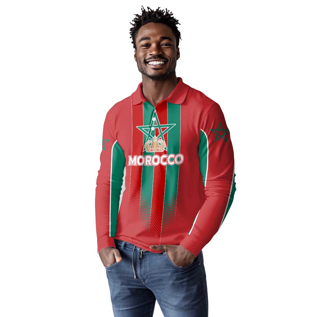 Custom Morocco Football Long Sleeve Polo Shirt Nations Cup 2024 Atlas Lions