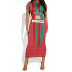 Custom Morocco Football Short Sleeve Bodycon Dress Nations Cup 2024 Atlas Lions LT7