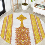 Habesha Motifs Ethiopia Round Carpet Tilet White Gold