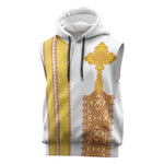 Habesha Motifs Ethiopia Sleeveless Hoodie Tilet White Gold - African Pride