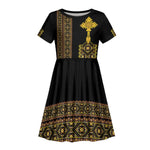 Habesha Motifs Ethiopia Kid Short Sleeve Dress Tilet Black Gold