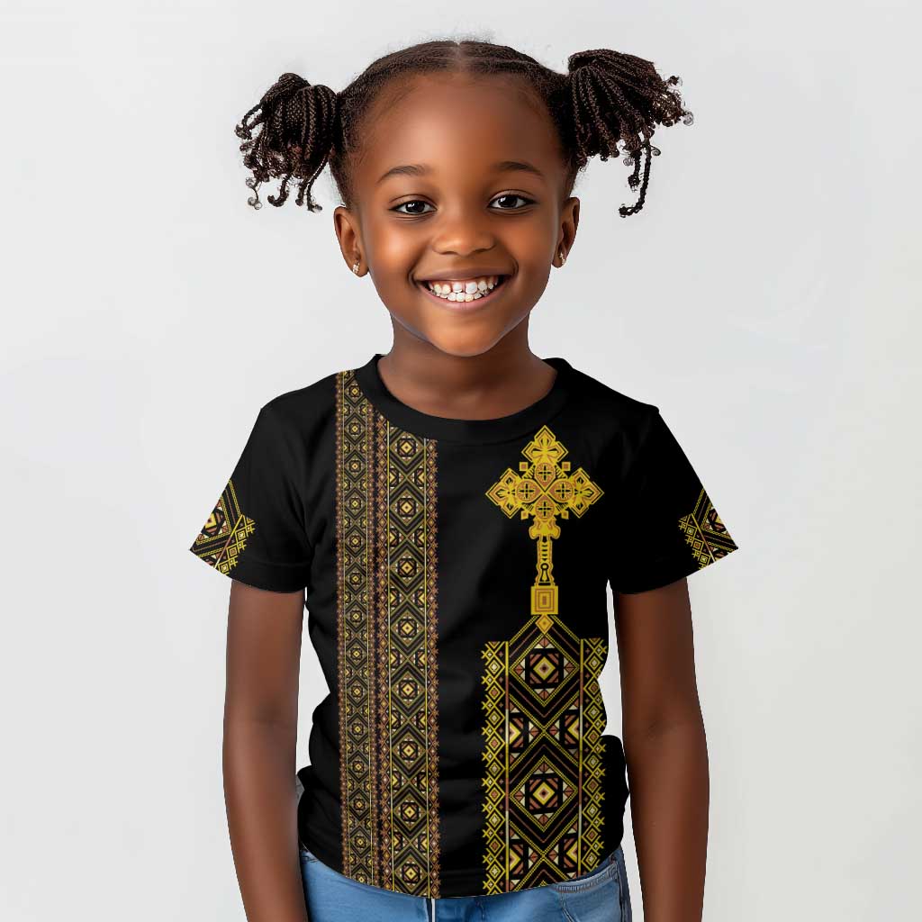 Habesha Motifs Ethiopia Kid T shirt Tilet Black Gold