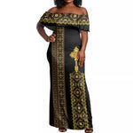 Habesha Motifs Ethiopia Off Shoulder Maxi Dress Tilet Black Gold