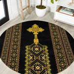 Habesha Motifs Ethiopia Round Carpet Tilet Black Gold
