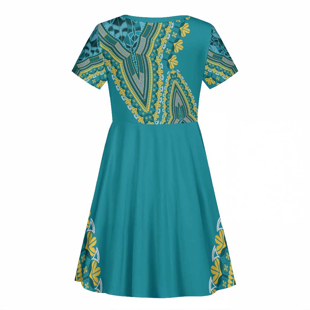 Dashiki Kid Short Sleeve Dress Luxury Afro - Teal