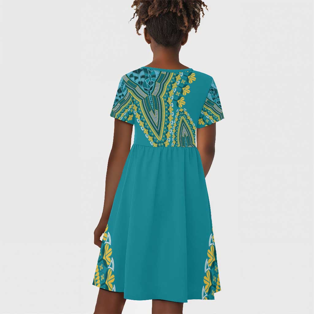 Dashiki Kid Short Sleeve Dress Luxury Afro - Teal