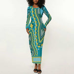 Dashiki Long Sleeve Bodycon Dress Luxury Afro - Teal LT7
