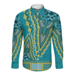 Dashiki Long Sleeve Button Shirt Luxury Afro - Teal