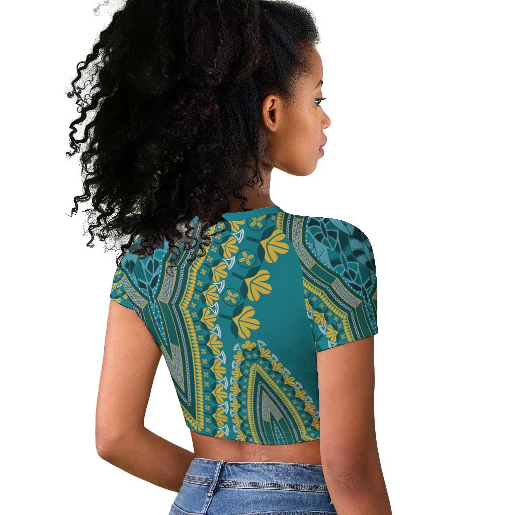 Dashiki Raglan Cropped T shirt Luxury Afro - Teal