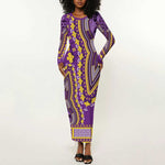 Dashiki Long Sleeve Bodycon Dress Luxury Afro - Violet LT7