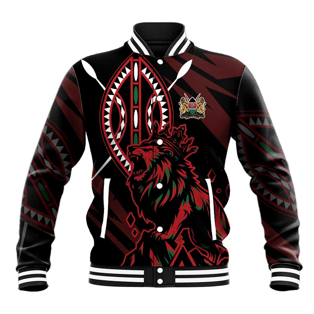 Kenya Personalized Lion Baseball Jacket Stylized Maasai Shield - African Pride