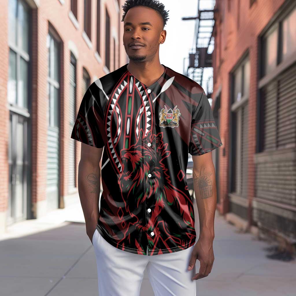 Kenya Personalized Lion Baseball Jersey Stylized Maasai Shield - African Pride