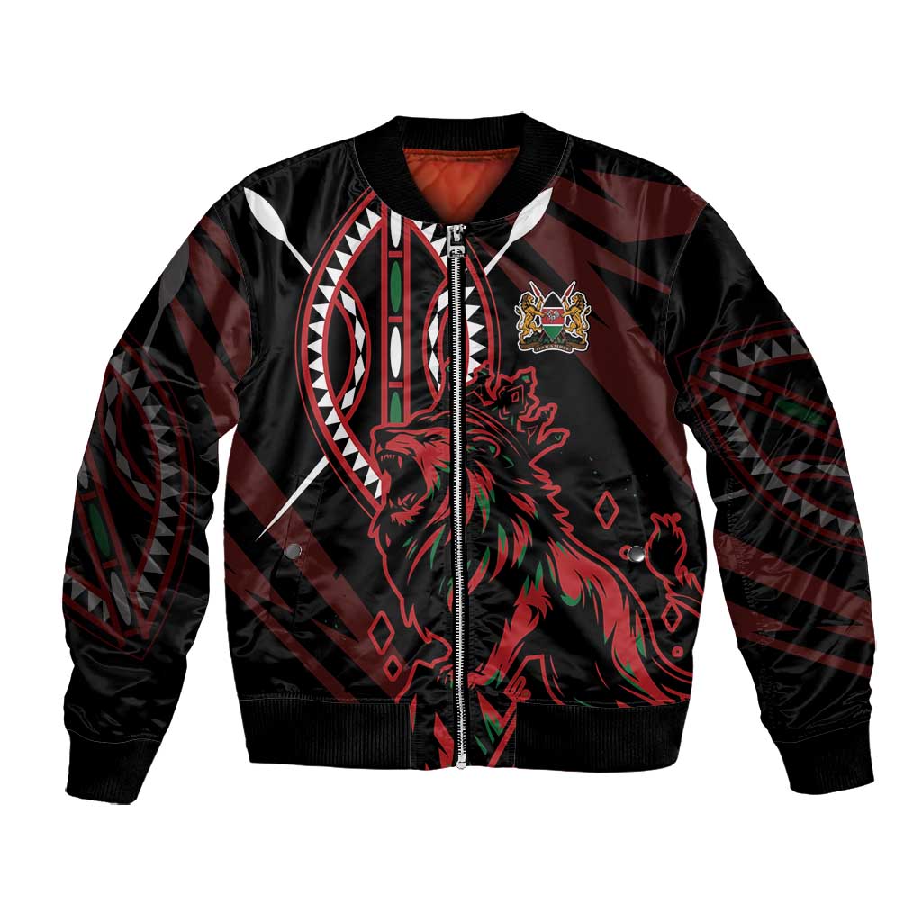 Kenya Personalized Lion Bomber Jacket Stylized Maasai Shield - African Pride
