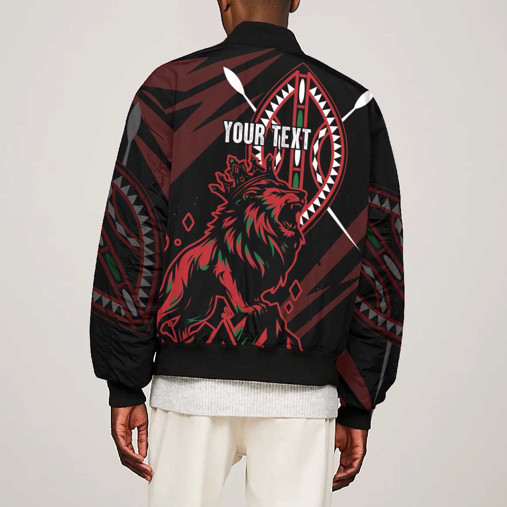 Kenya Personalized Lion Bomber Jacket Stylized Maasai Shield - African Pride