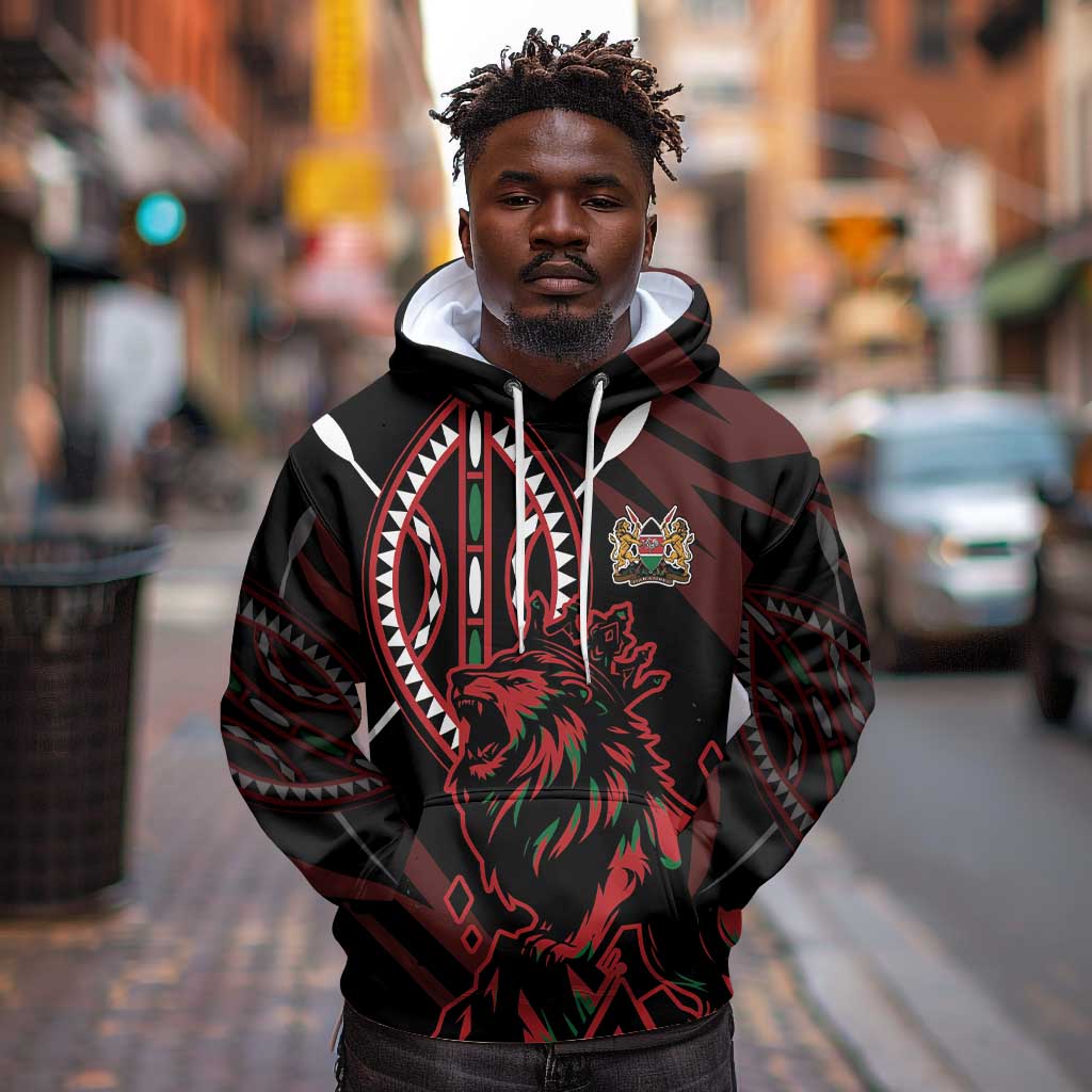Kenya Personalized Lion Hoodie Stylized Maasai Shield - African Pride