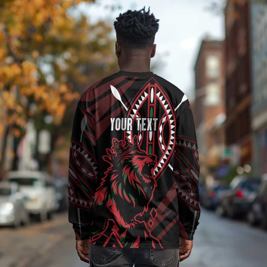 Kenya Personalized Lion Long Sleeve Shirt Stylized Maasai Shield - African Pride