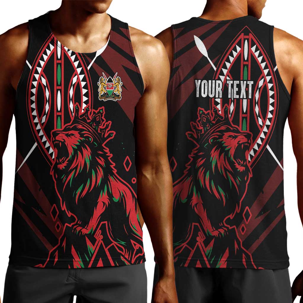Kenya Personalized Lion Men Tank Top Stylized Maasai Shield - African Pride