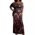 Kenya Personalized Lion Off Shoulder Maxi Dress Stylized Maasai Shield - African Pride
