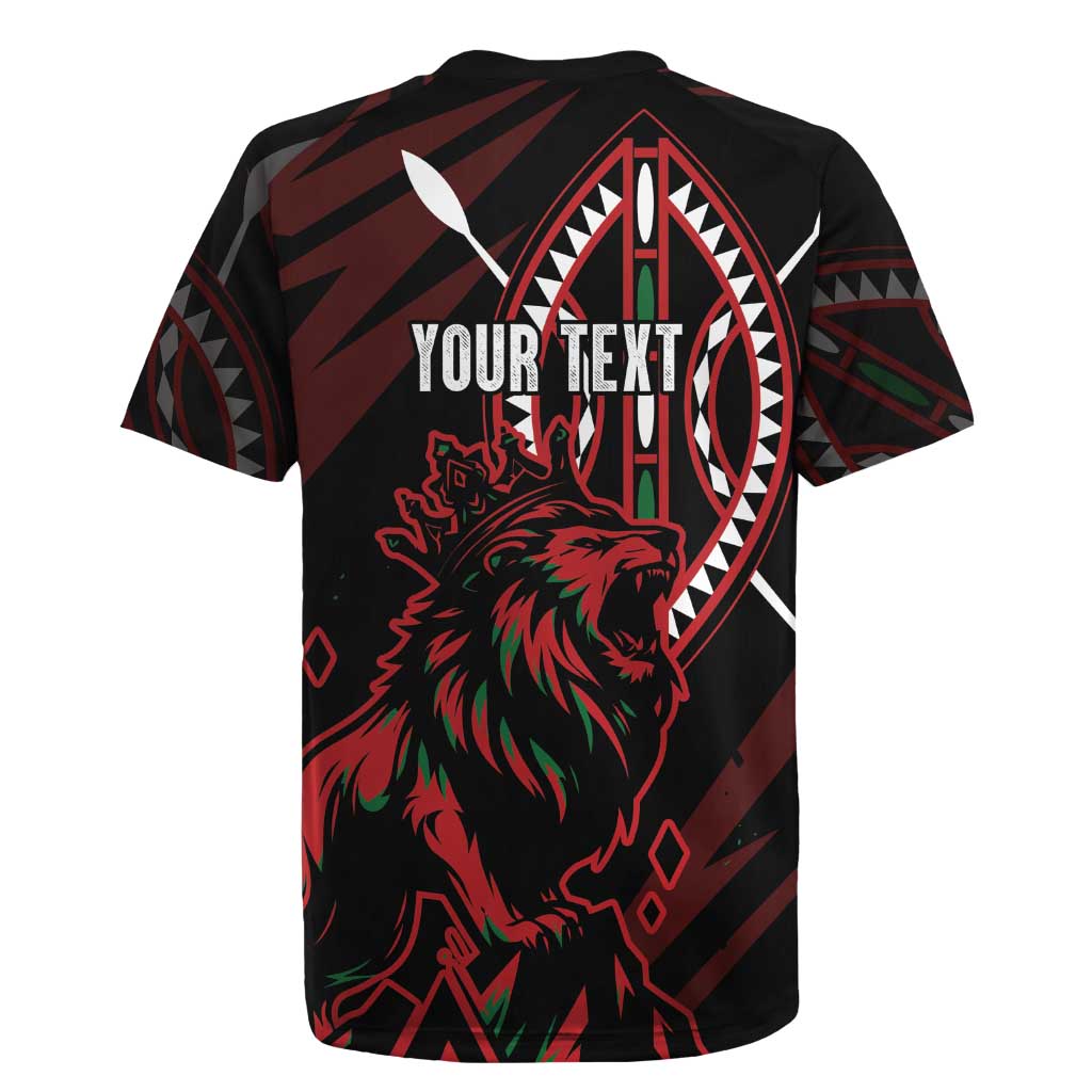 Kenya Personalized Lion Rugby Jersey Stylized Maasai Shield - African Pride