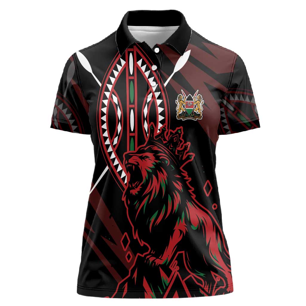Kenya Personalized Lion Women Polo Shirt Stylized Maasai Shield - African Pride