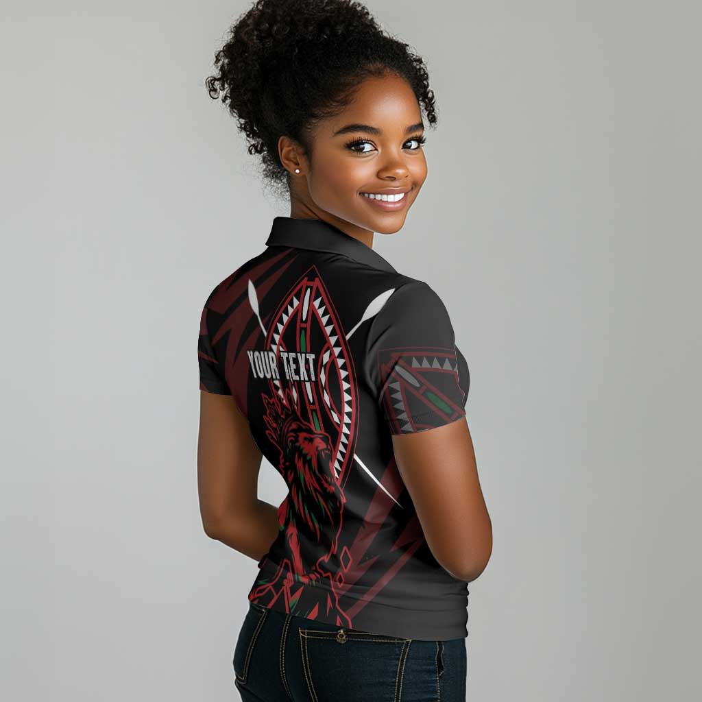 Kenya Personalized Lion Women Polo Shirt Stylized Maasai Shield - African Pride