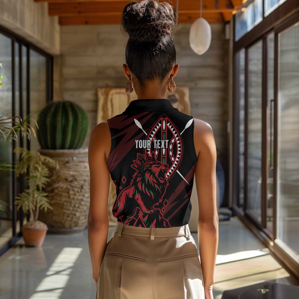 Kenya Personalized Lion Women Sleeveless Polo Shirt Stylized Maasai Shield - African Pride