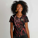 Kenya Personalized Lion Women V-Neck T-Shirt Stylized Maasai Shield - African Pride