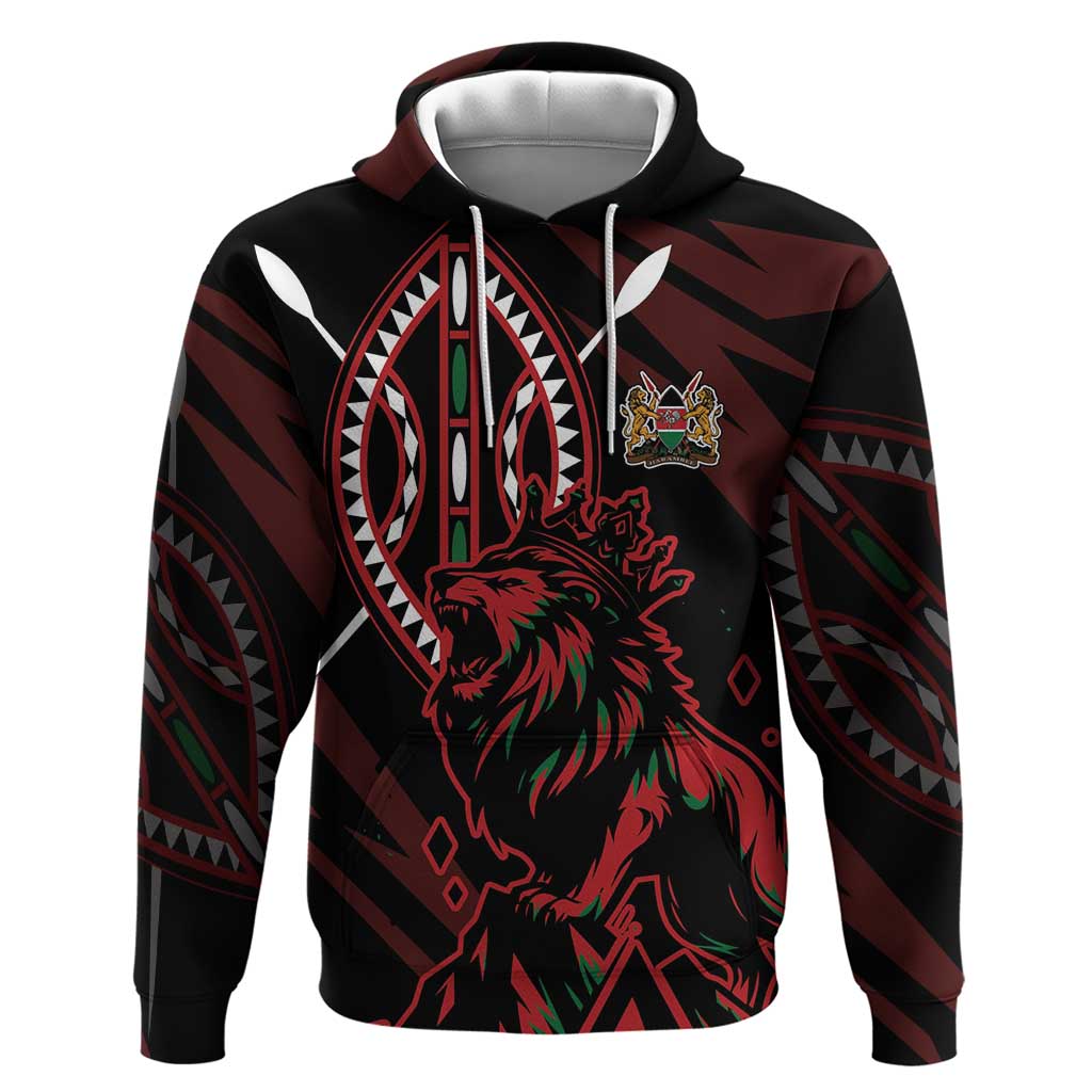 Kenya Personalized Lion Zip Hoodie Stylized Maasai Shield - African Pride