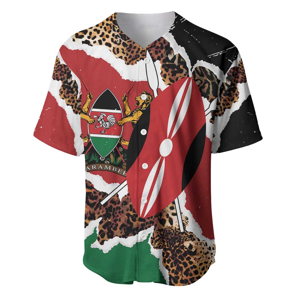 Kenya Baseball Jersey Mix Animal Skin Pattern Grunge Style - African Pride