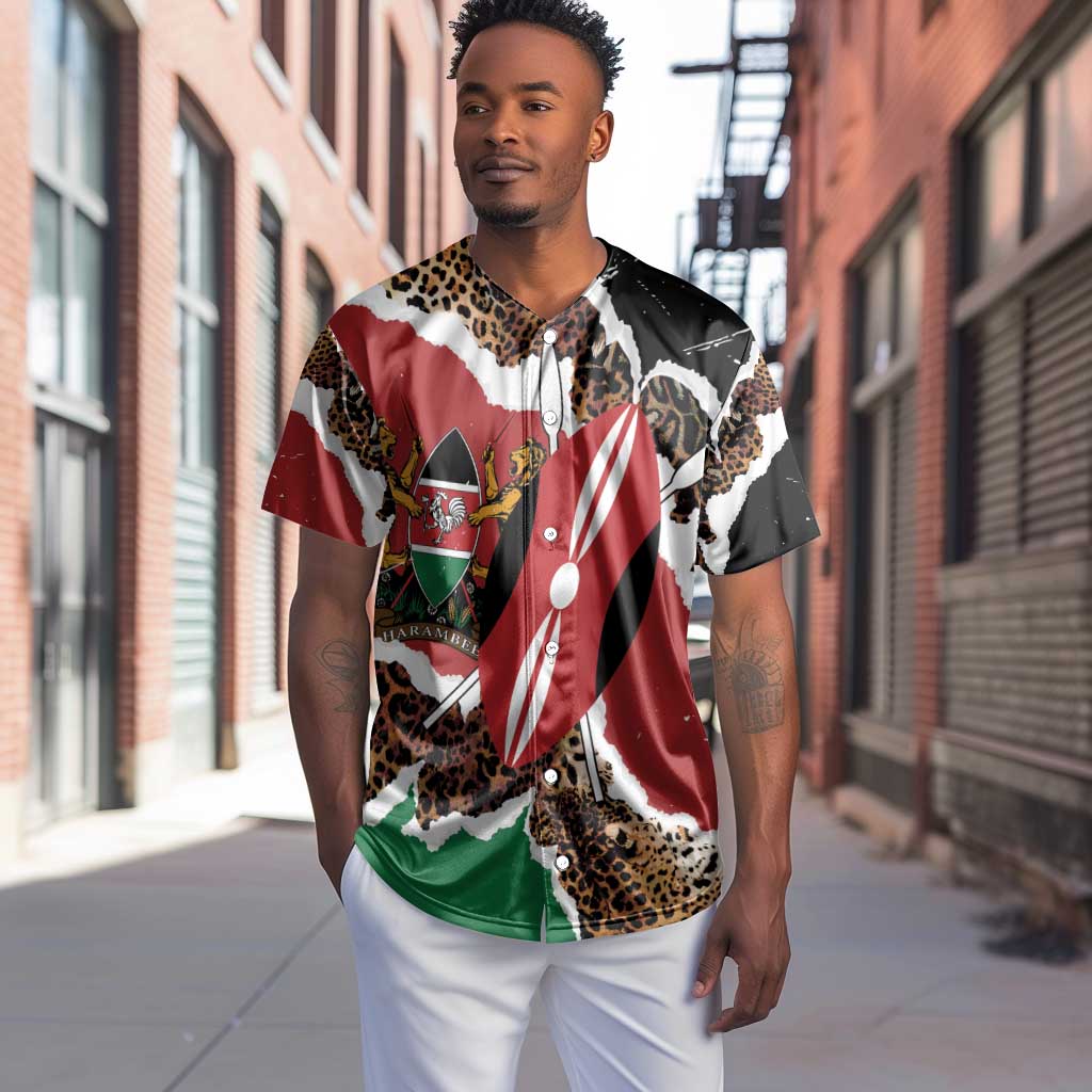 Kenya Baseball Jersey Mix Animal Skin Pattern Grunge Style - African Pride