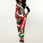 Kenya Long Sleeve Bodycon Dress Mix Animal Skin Pattern Grunge Style - African Pride