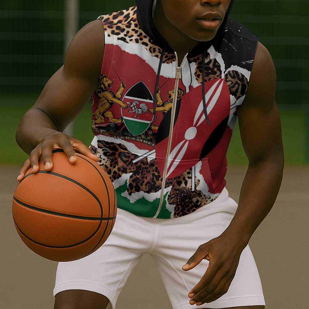 Kenya Sleeveless Zip Hoodie Mix Animal Skin Pattern Grunge Style - African Pride